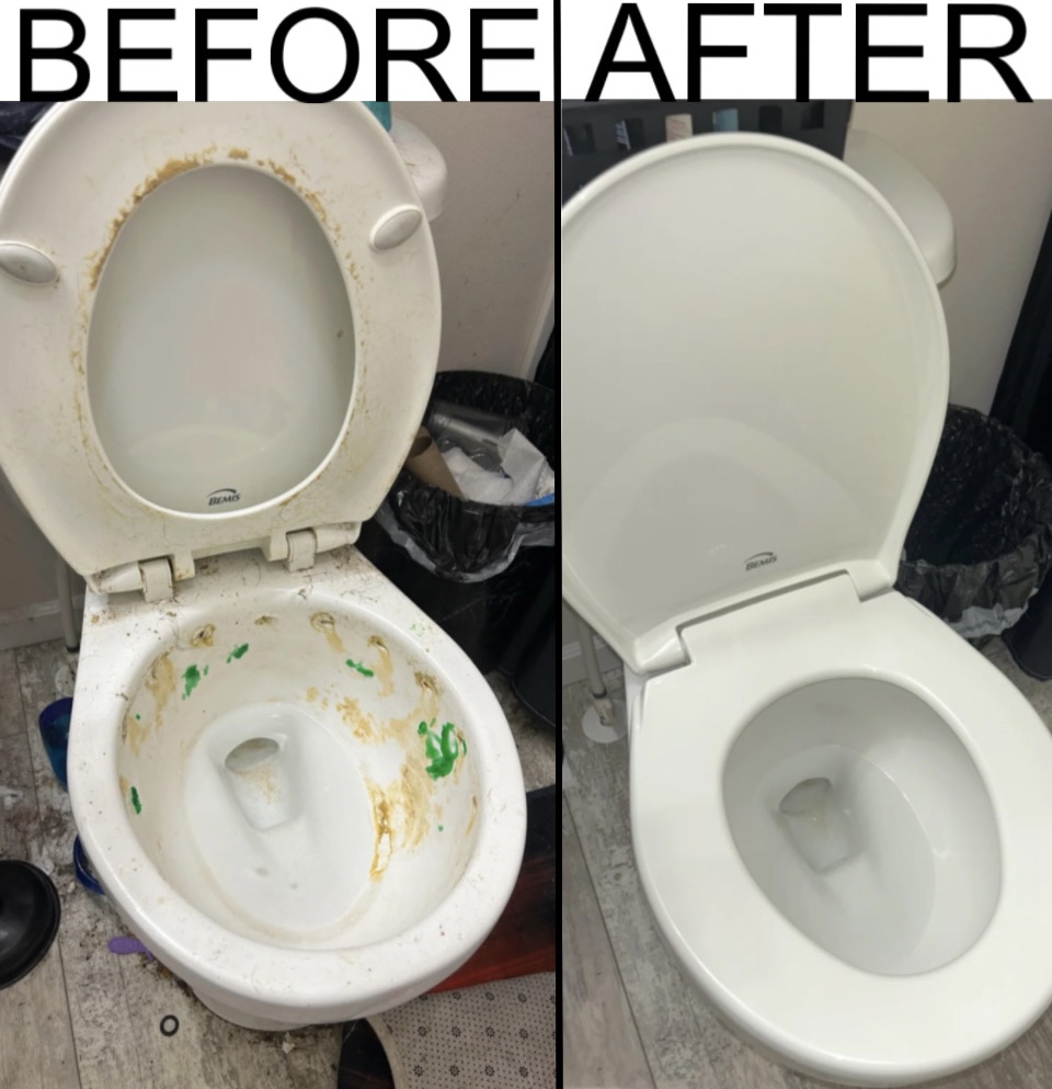 Professional toilet sanitization and stain removal in Edmonton Alberta before and after